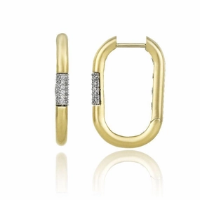 Chimento Bamboo Pure 18ct Yellow Gold 0.13ct Diamond Rectangle Hoop Earrings