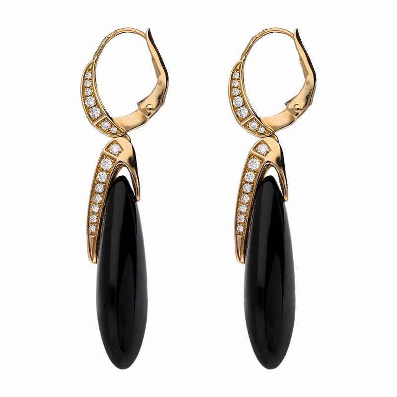 Chimento Elisir 18ct Rose Gold Whitby Jet Diamond Pear Drop Earrings D