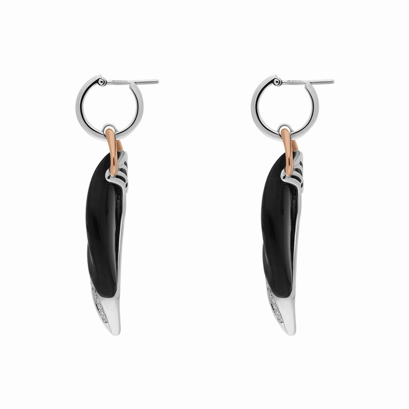 Chimento Life 18ct White Rose Gold Whitby Jet Diamond Twist Drop Earrings D