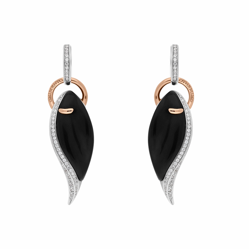 Chimento Life 18ct White Rose Gold Whitby Jet Diamond Twist Drop Earrings D