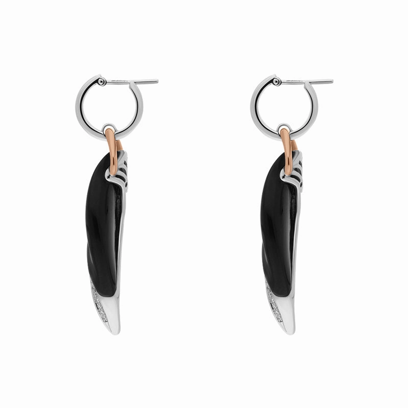 Chimento Life 18ct White Rose Gold Whitby Jet Diamond Twist Drop Earrings D