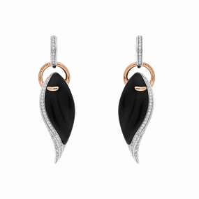 Chimento Life 18ct White Rose Gold Whitby Jet Diamond Twist Drop Earrings D