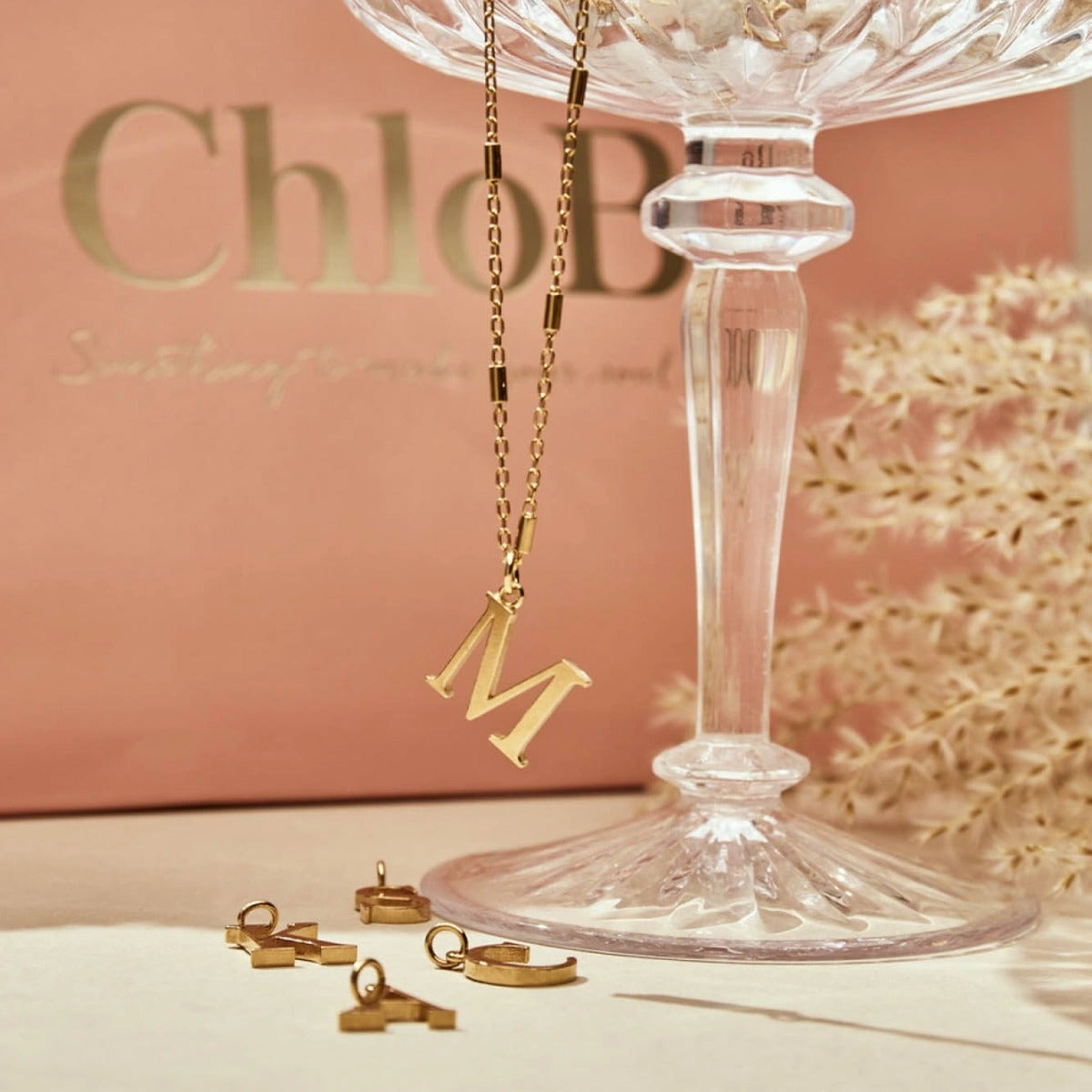 ChloBo Sterling Silver Gold Plated Initial Necklace M