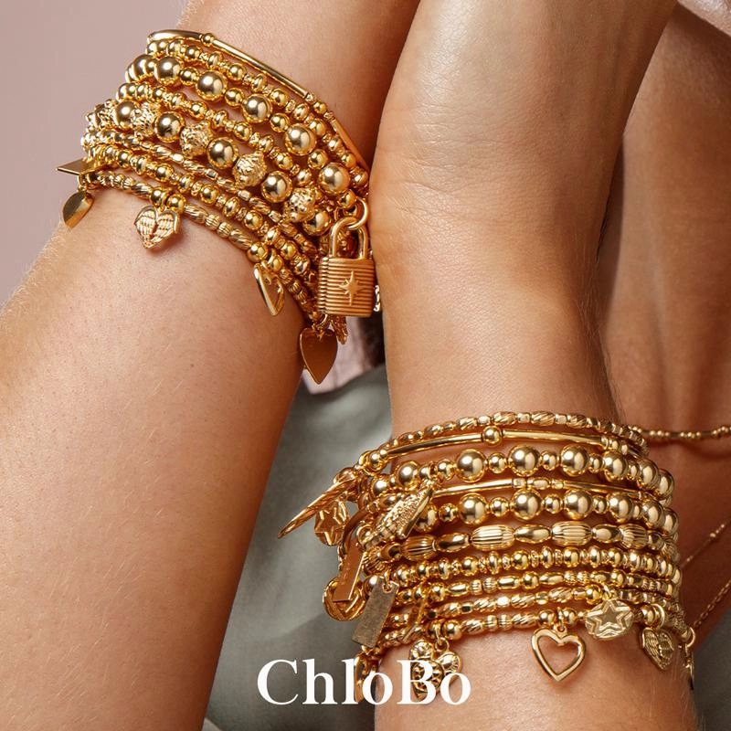 ChloBo Sterling Silver Gold Plated Mini Noodle Cube Open Star Bracelet