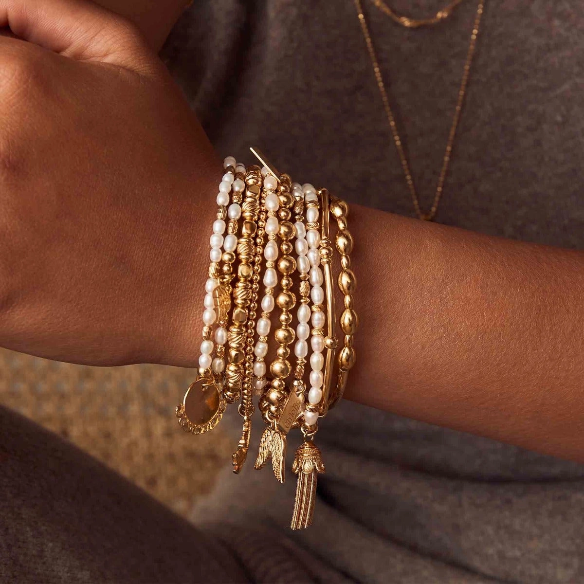 ChloBo Sterling Silver Gold Plated Mini Small Ball Double Angel Wing Bracelet