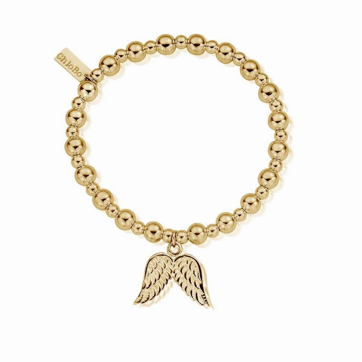ChloBo Sterling Silver Gold Plated Mini Small Ball Double Angel Wing Bracelet