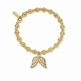 ChloBo Sterling Silver Gold Plated Mini Small Ball Double Angel Wing Bracelet