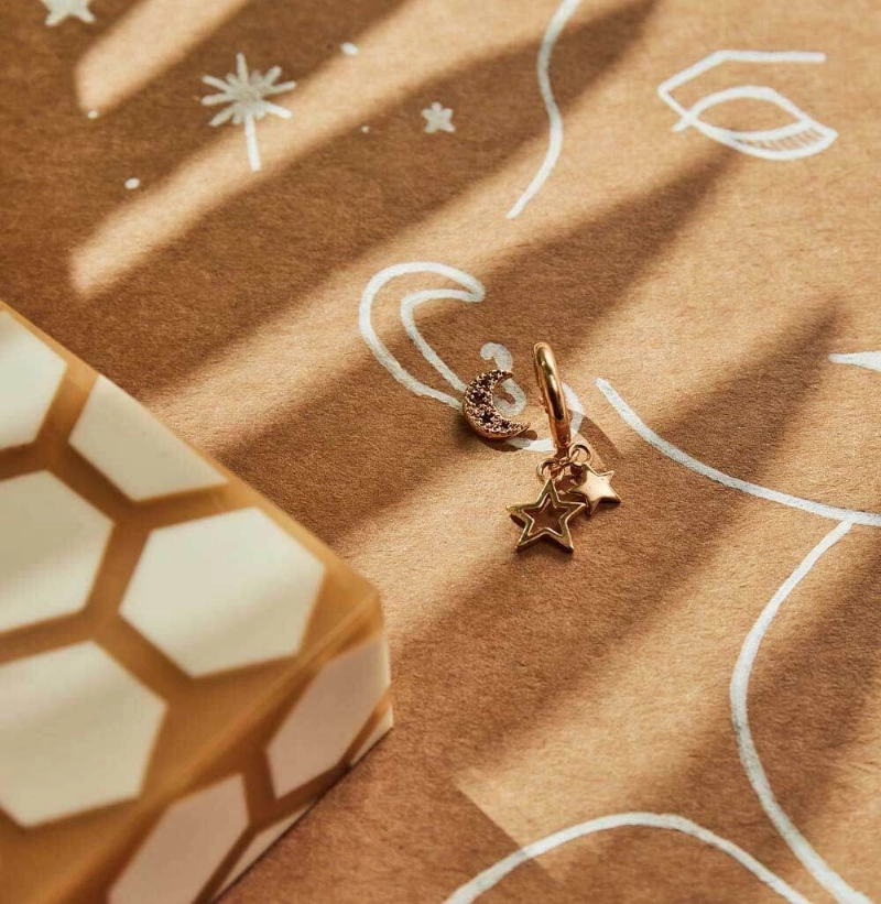 ChloBo Sterling Silver Gold Plated Starry Moon Stud Earrings