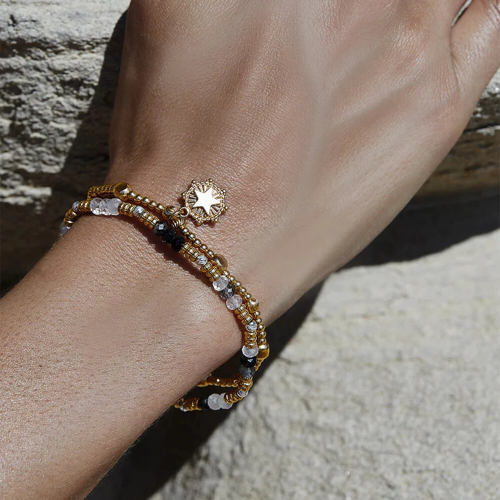 Chlobo Sterling Silver Mixed Metal Stone Of Empowerment Black Rutilated Quartz Bracelet
