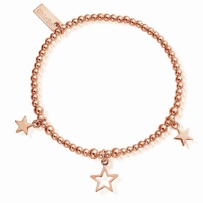 ChloBo Sterling Silver Rose Gold Plated Triple Star Bracelet