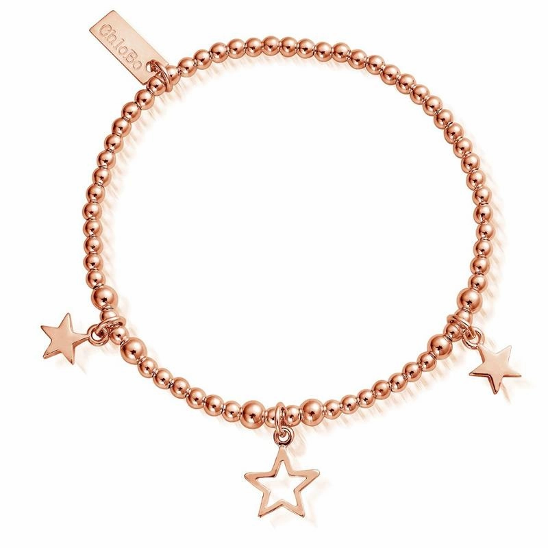 ChloBo Sterling Silver Rose Gold Plated Triple Star Bracelet