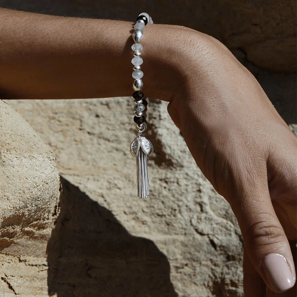 Chlobo Sterling Silver Tassel Of Joy Black Rutilated Quartz Bracelet