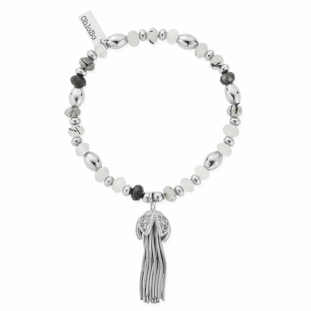 Chlobo Sterling Silver Tassel Of Joy Black Rutilated Quartz Bracelet