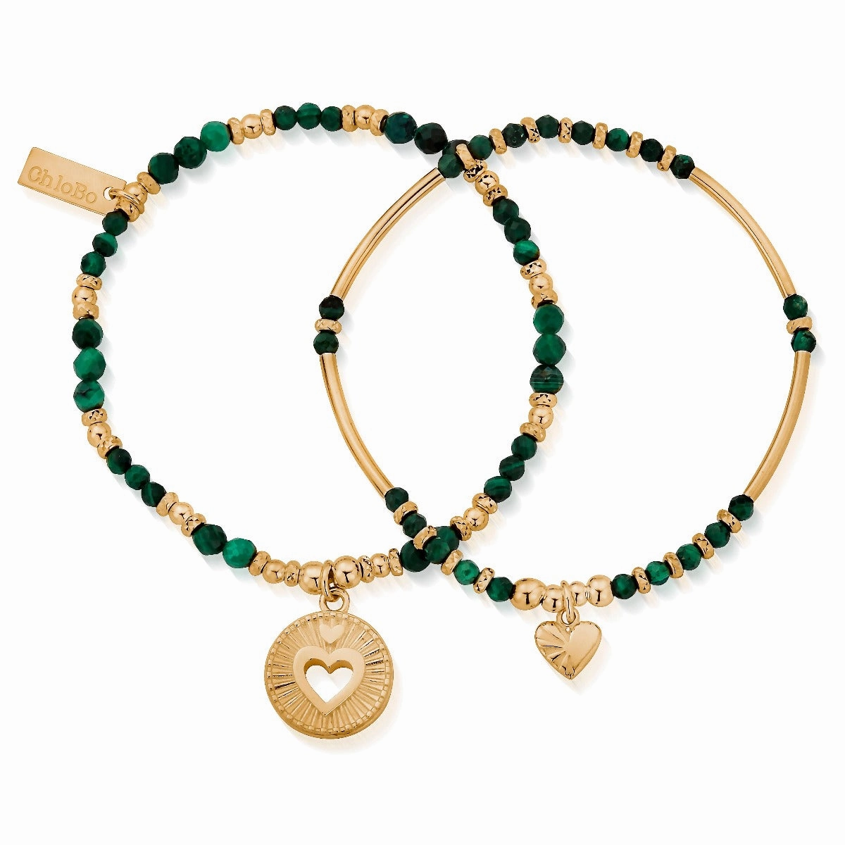 ChloBo Wandering Free Gold Plated Sterling Silver Guiding Love Malachite Set