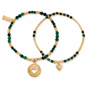 ChloBo Wandering Free Gold Plated Sterling Silver Guiding Love Malachite Set