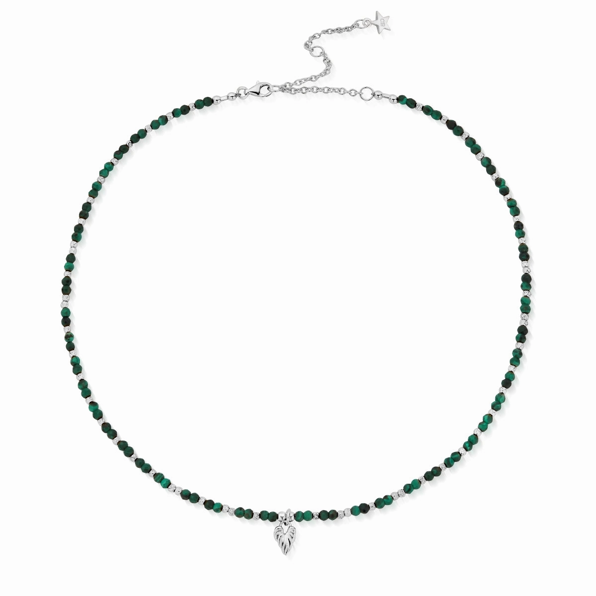 ChloBo Wandering Free Sterling Silver Leaf Heart Sparkle Malachite Necklace