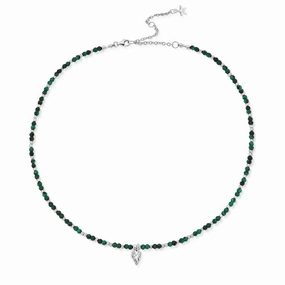 ChloBo Wandering Free Sterling Silver Leaf Heart Sparkle Malachite Necklace