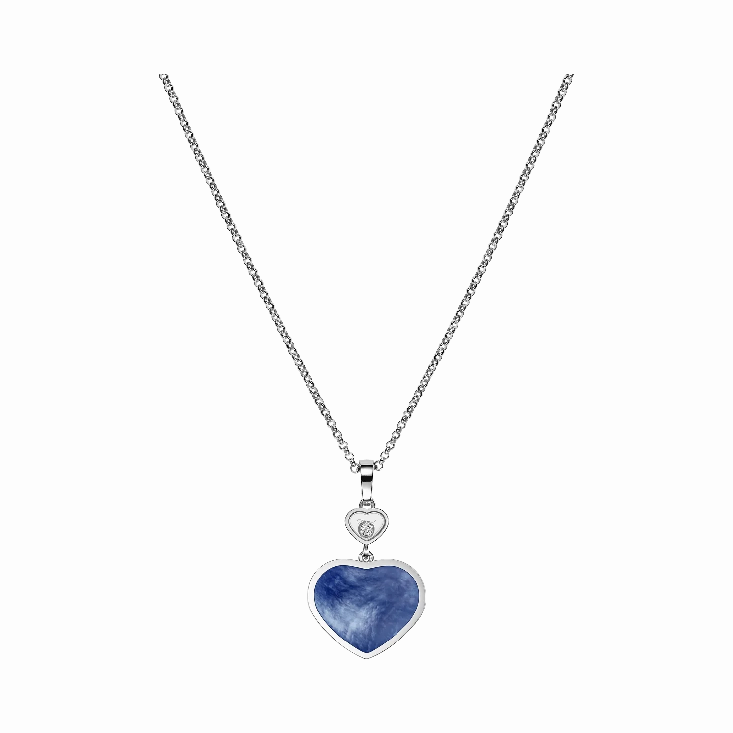 Chopard Happy Hearts 18ct White Gold Mother Of Pearl 0.05ct Diamond Necklace