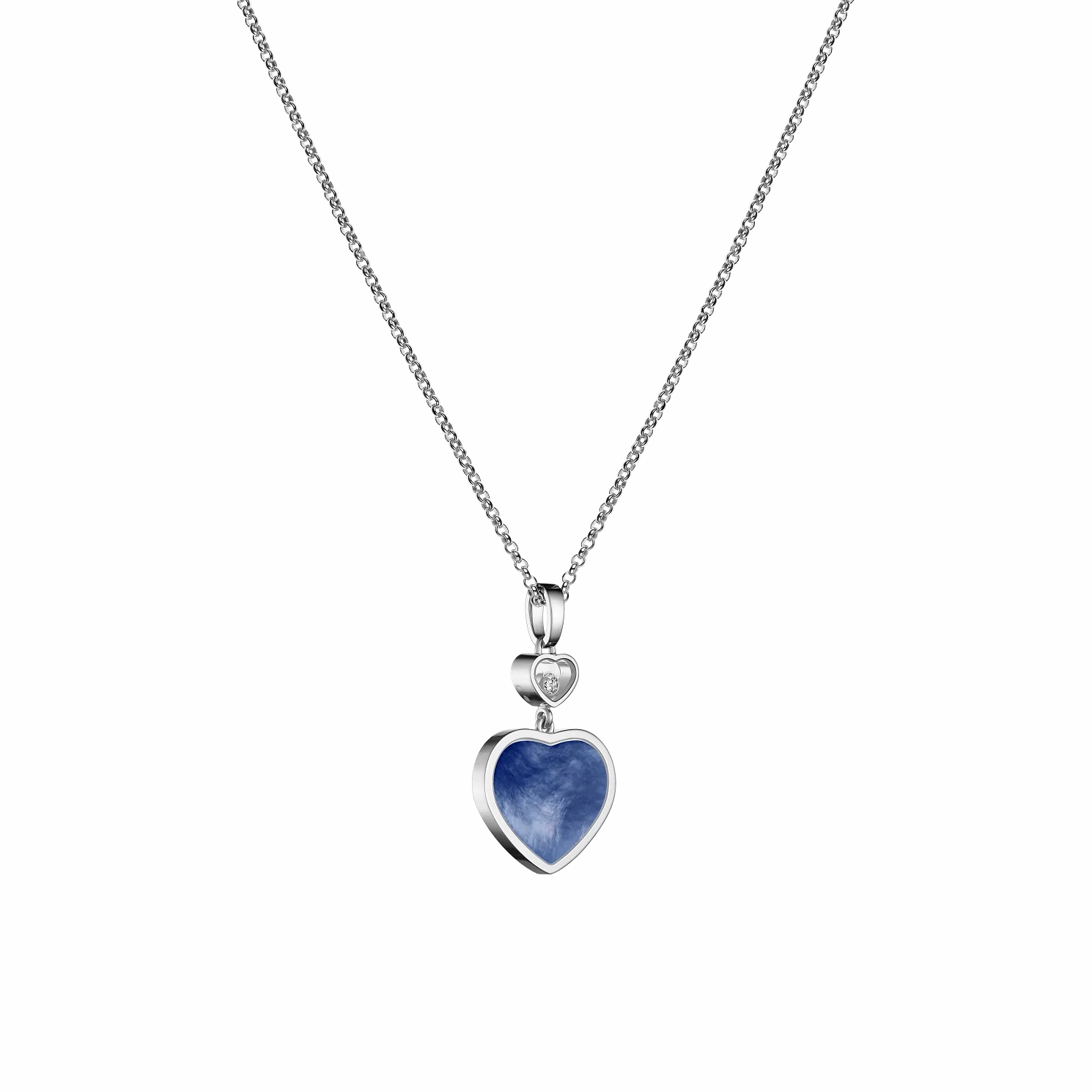 Chopard Happy Hearts 18ct White Gold Mother Of Pearl 0.05ct Diamond Necklace