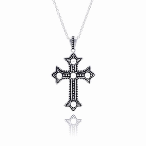 Clearance-Silver 925 Black Rhodium Plated Cross CZ Necklace - BGP00305