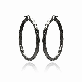 Clearance-Silver 925 Black Rhodium Plated Hoop Earrings - ITE00021BLK