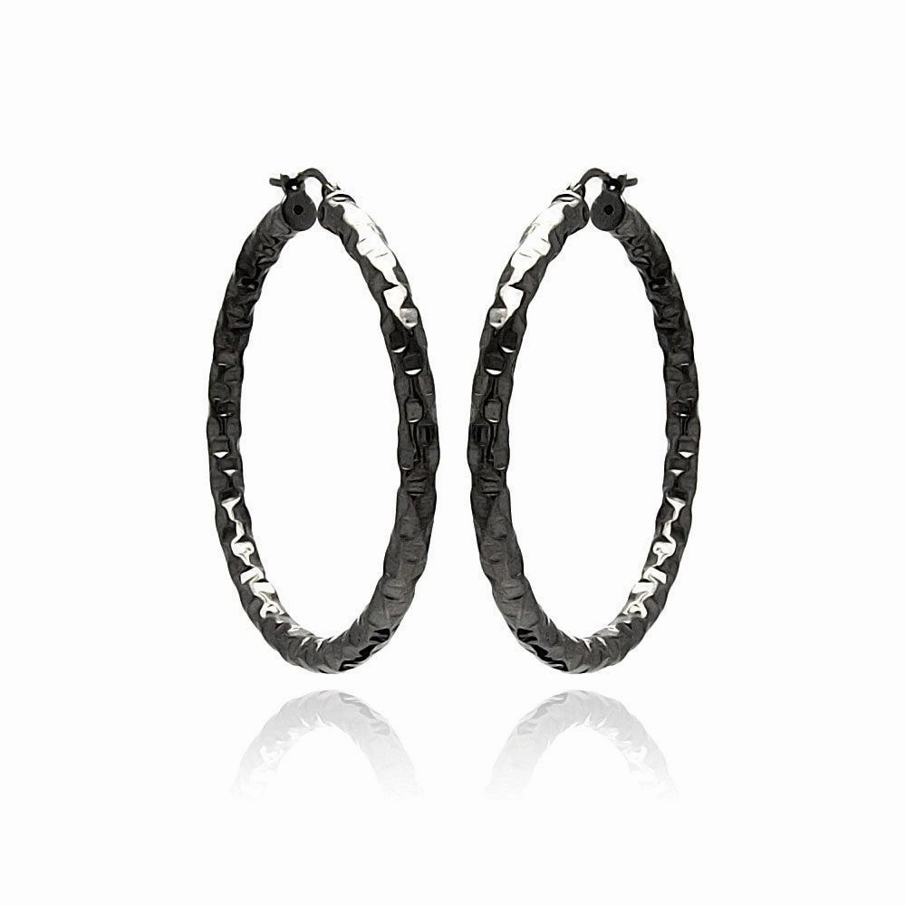 Clearance-Silver 925 Black Rhodium Plated Hoop Earrings - ITE00021BLK
