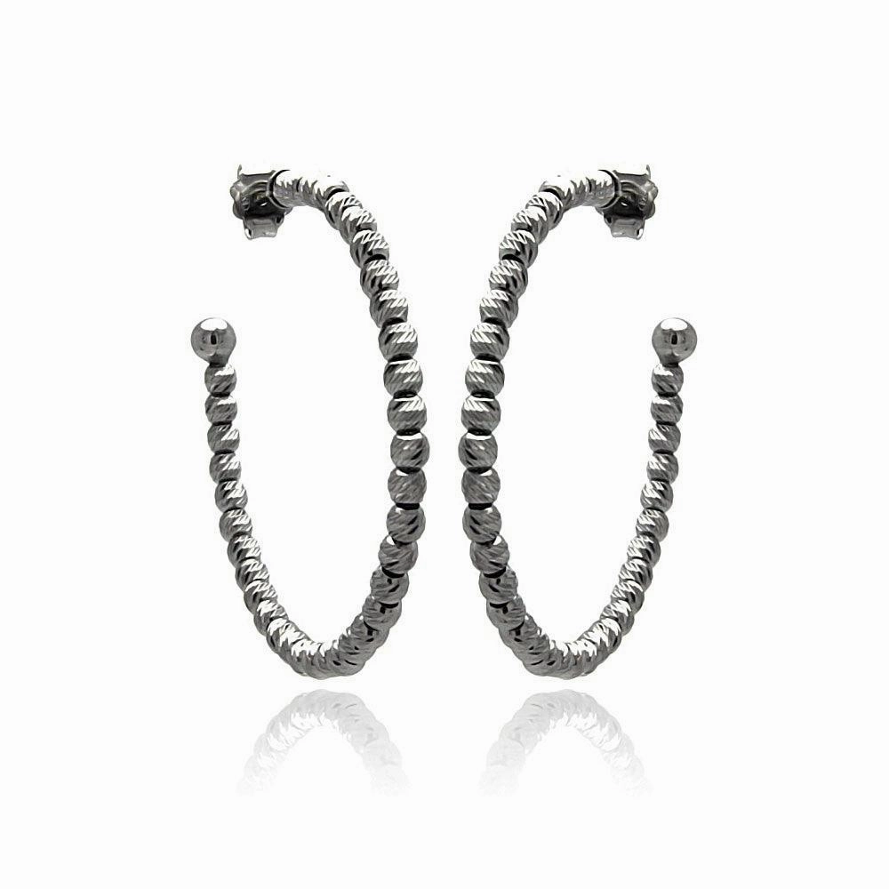 Clearance-Silver 925 Black Rhodium Plated Italian Fine Bead Hoop Earrings - ITE00037BLK