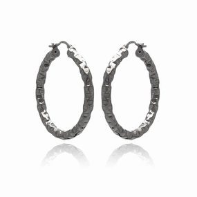 Clearance-Silver 925 Black Rhodium Plated Oval Hoop Earrings - ITE00023BLK