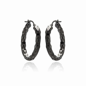 Clearance-Silver 925 Black Rhodium Plated Oval Hoop Earrings - ITE00024BLK