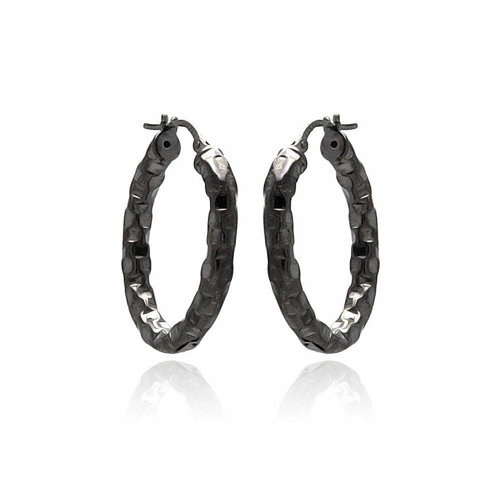 Clearance-Silver 925 Black Rhodium Plated Oval Hoop Earrings - ITE00024BLK