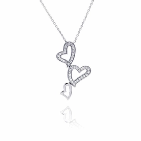 Clearance-Silver 925 Clear CZ Rhodium Plated 3 Hearts Pendant Necklace - STP00125