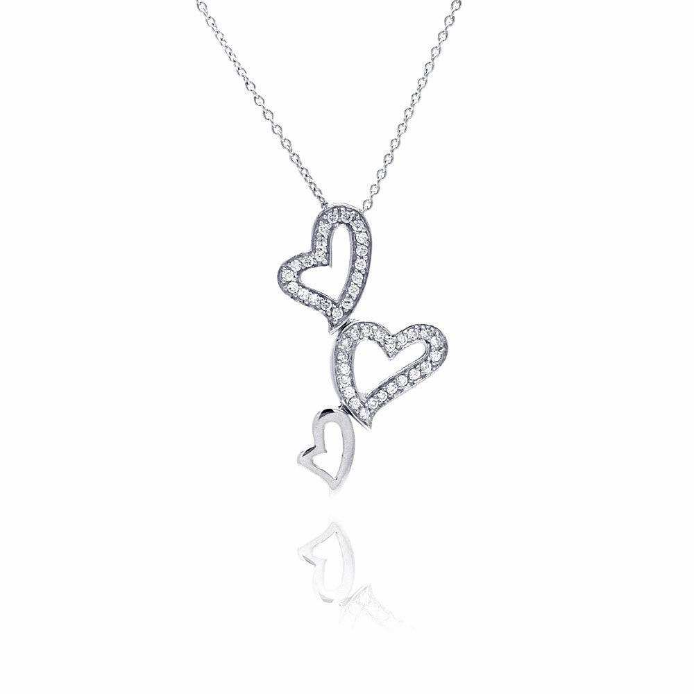 Clearance-Silver 925 Clear CZ Rhodium Plated 3 Hearts Pendant Necklace - STP00125