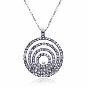 Clearance-Silver 925 Clear CZ Rhodium Plated Multi Circle Pendant Necklace - STP00053