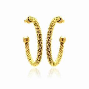 Clearance-Silver 925 Gold Plated Hoop Earrings - ITE00042GP