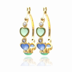 Clearance-Silver 925 Gold Rhodium Plated Round Heart Multicolor CZ Hoop Earrings - STE00707