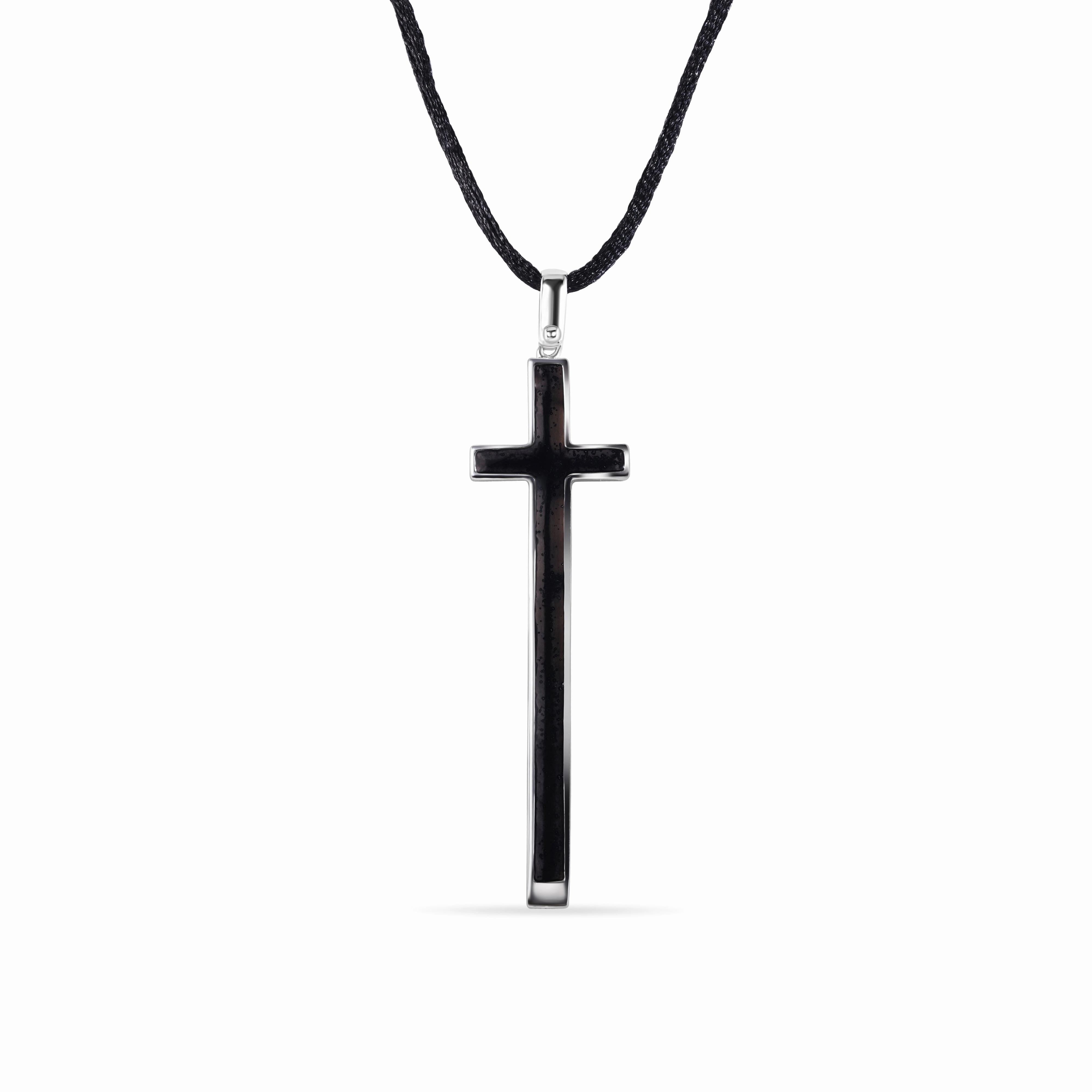 Clearance-Silver 925 Rhodium Black Cross CZ Necklace - BGP00199