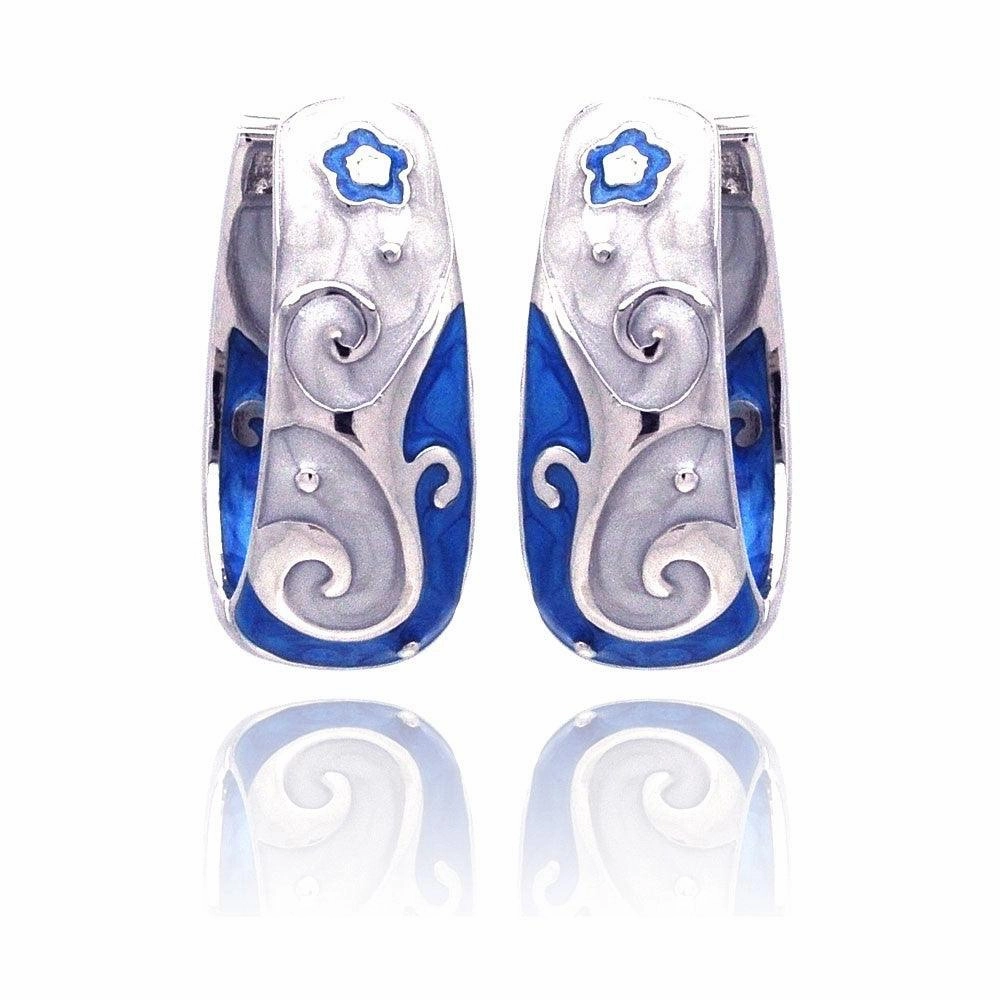Clearance-Silver 925 Rhodium Plated Blue Filigree Star CZ Hoop Earrings - BGE00131