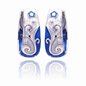 Clearance-Silver 925 Rhodium Plated Blue Filigree Star CZ Hoop Earrings - BGE00131
