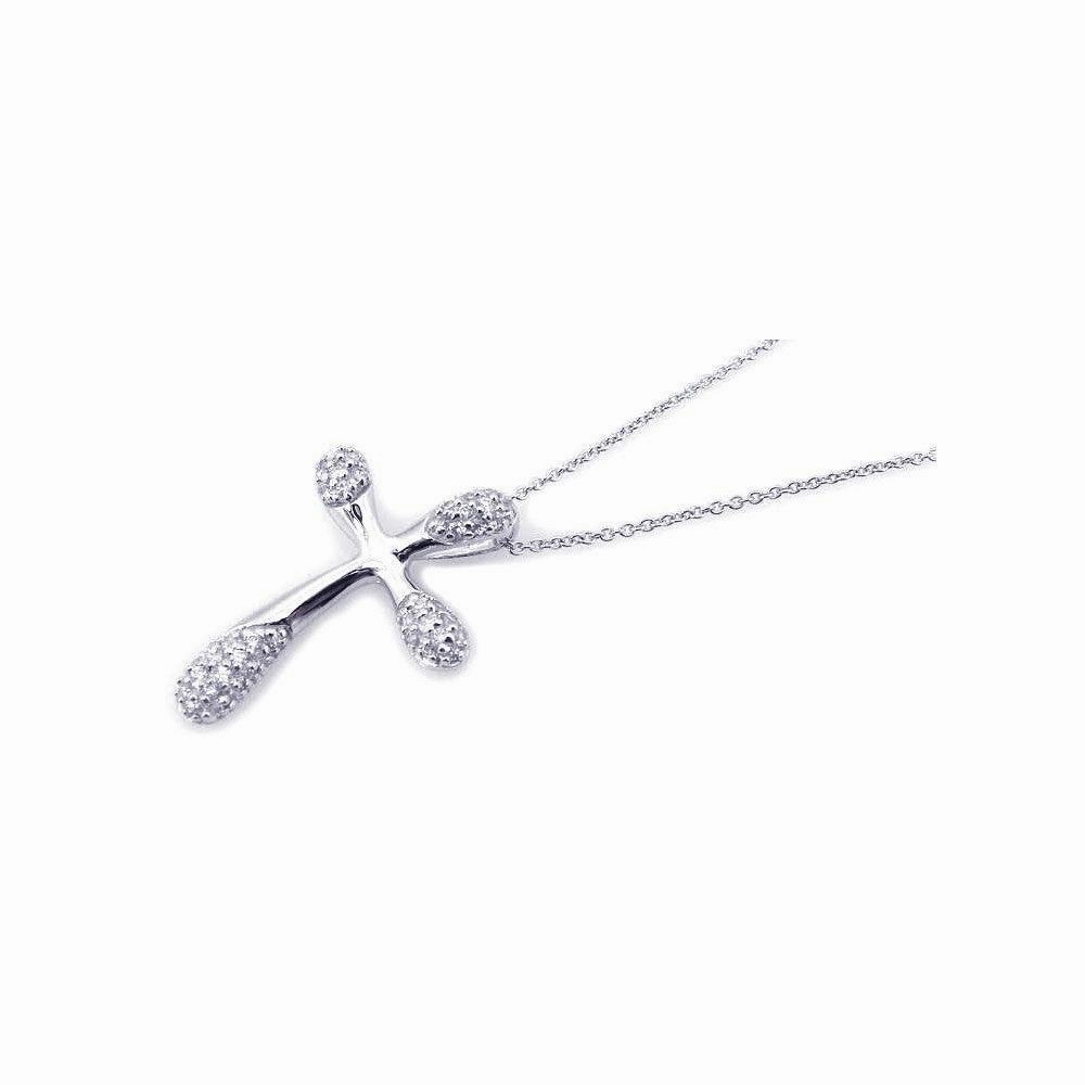 Clearance-Silver 925 Rhodium Plated Clear CZ Cross Pendant Necklace - STP00826