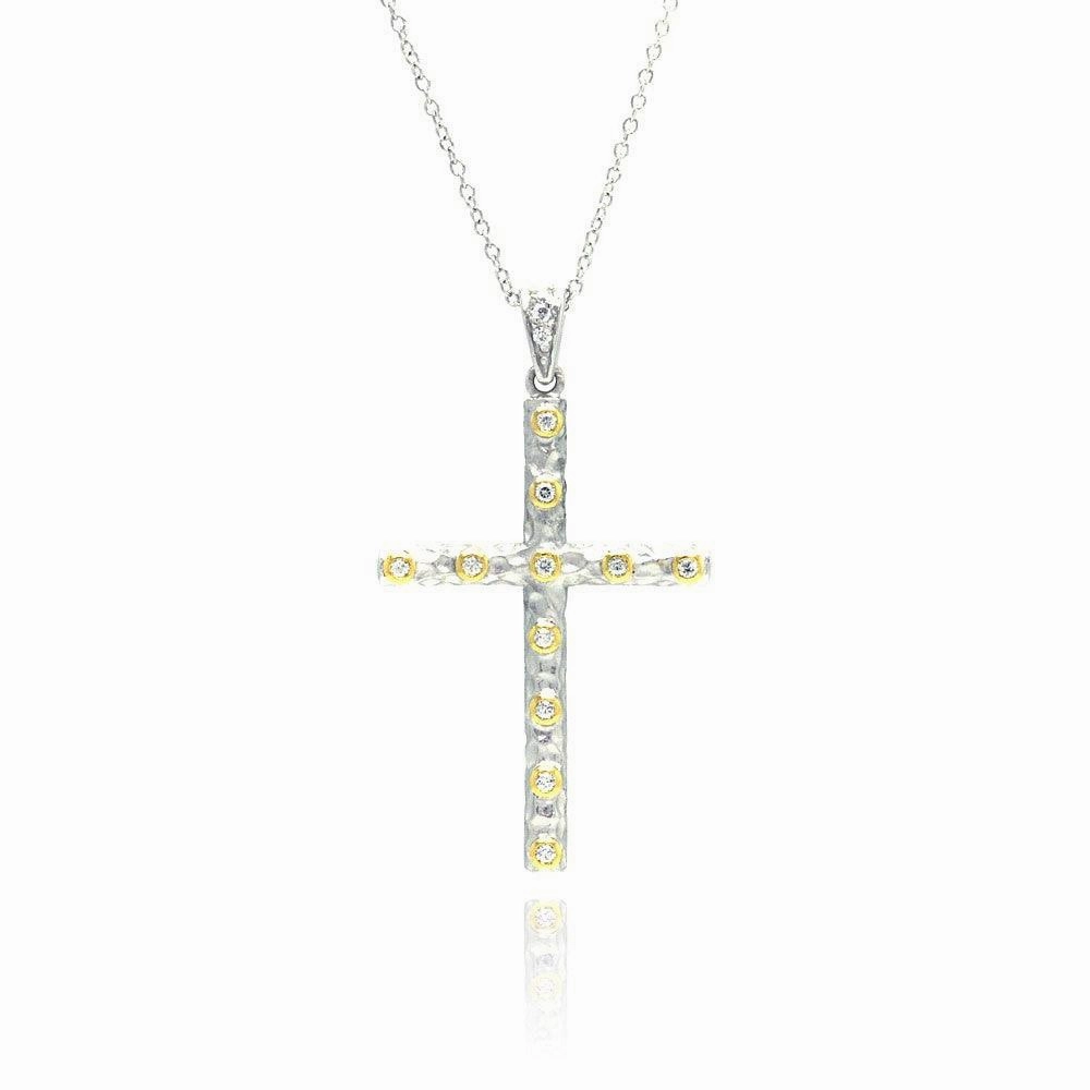 Clearance-Silver 925 Rhodium Plated Clear CZ Cross Pendant Necklace - STP01065