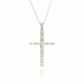 Clearance-Silver 925 Rhodium Plated Clear CZ Cross Pendant Necklace - STP01065