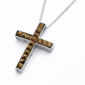Clearance-Silver 925 Rhodium Plated Clear CZ Cross Pendant Necklace - STP01339