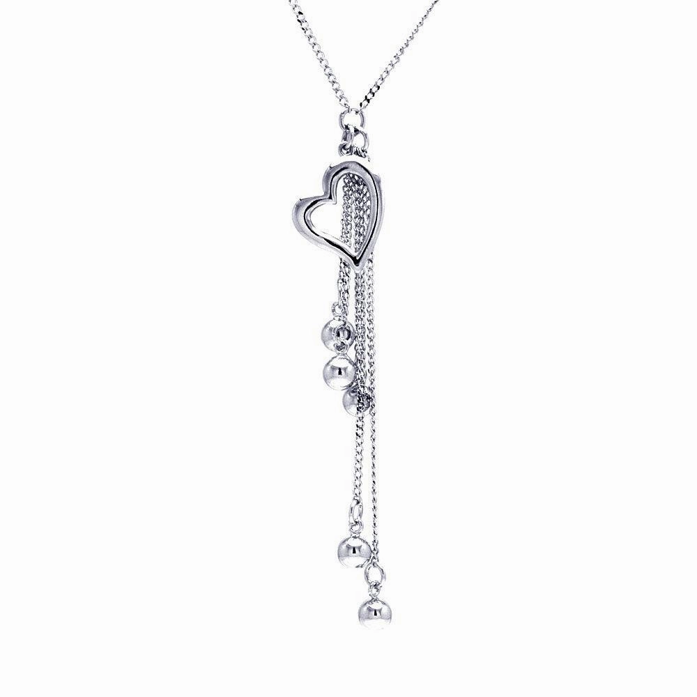 Clearance-Silver 925 Rhodium Plated Clear CZ Heart Dangling Pendant Necklace - STP00616