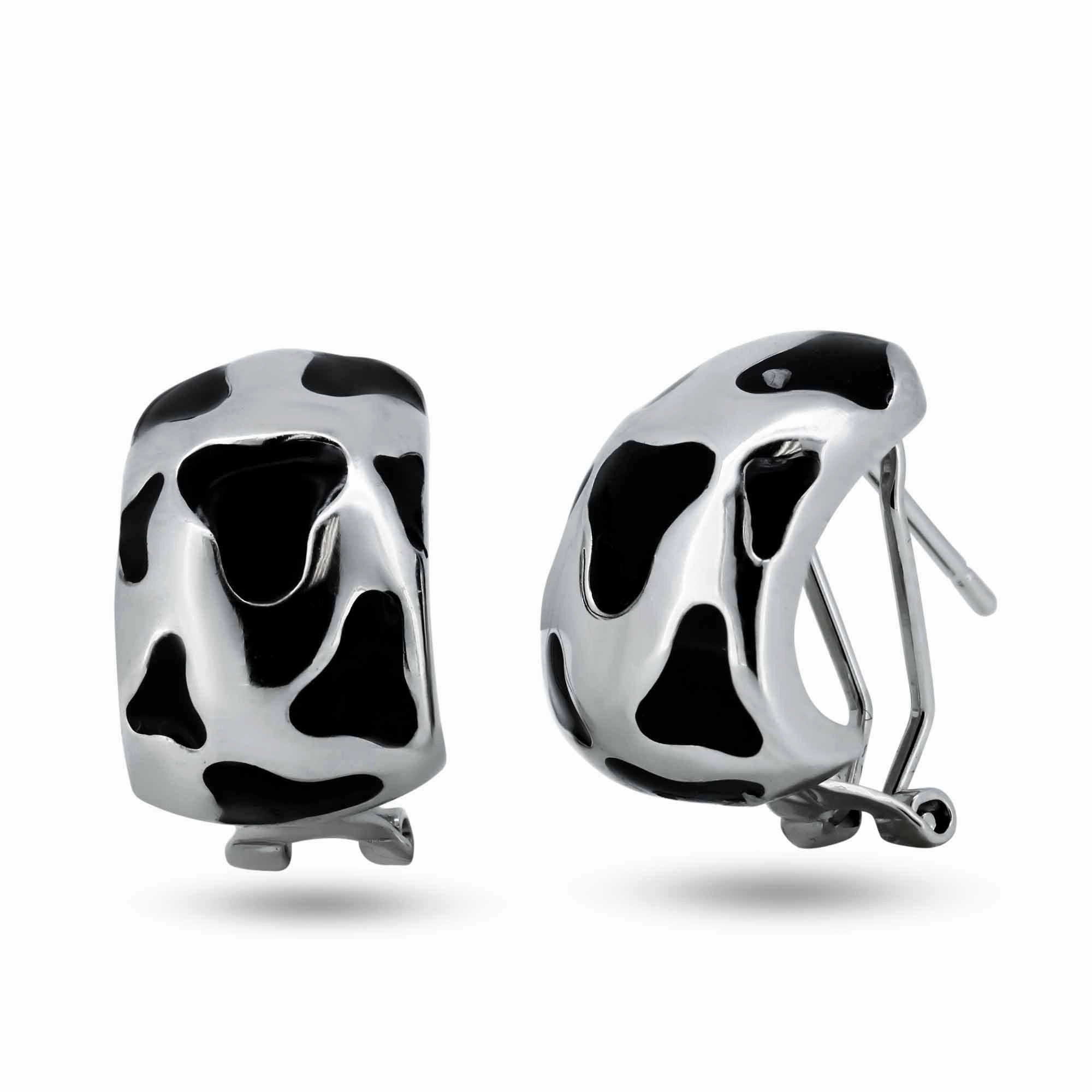Clearance-Silver 925 Rhodium Plated Cow Print Hoop Earrings - BGE00126