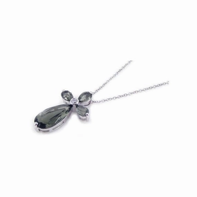 Clearance-Silver 925 Rhodium Plated Cross Teardrop CZ Necklace - BGP00190