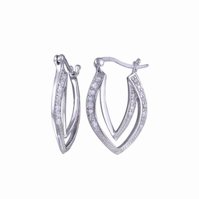 Clearance-Silver 925 Rhodium Plated CZ Curvy Marquis Open Hoop Earrings - STE00460