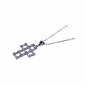 Clearance-Silver 925 Rhodium Plated CZ Open Cross Pendant Necklace - STP00464