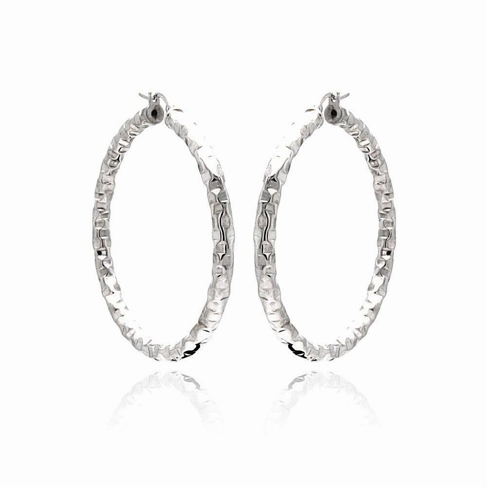 Clearance-Silver 925 Rhodium Plated Hoop Earrings - ITE00021RH