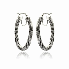 Clearance-Silver 925 Rhodium Plated Hoop Earrings - ITE00044RH