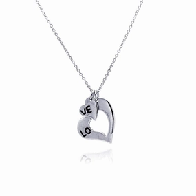 Clearance-Silver 925 Rhodium Plated Love Heart Pendant Necklace - STP00715